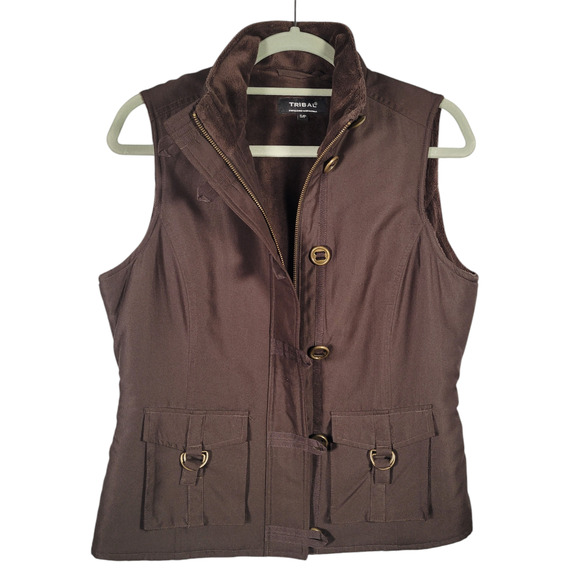 TRIBAL Fleece Lined Utility Vest Small Petite Brown - Picture 4 of 10